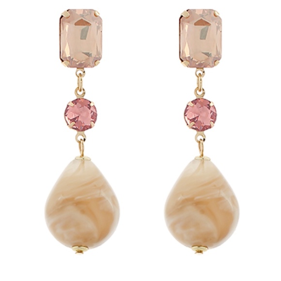 Glass & Tearldrop Link Drop Earrings - Picture 2 of 3